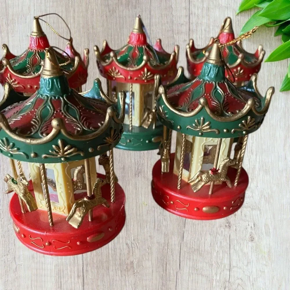 VTG 1990s Plastic Carousel Christmas Ornaments Set of 6 plus